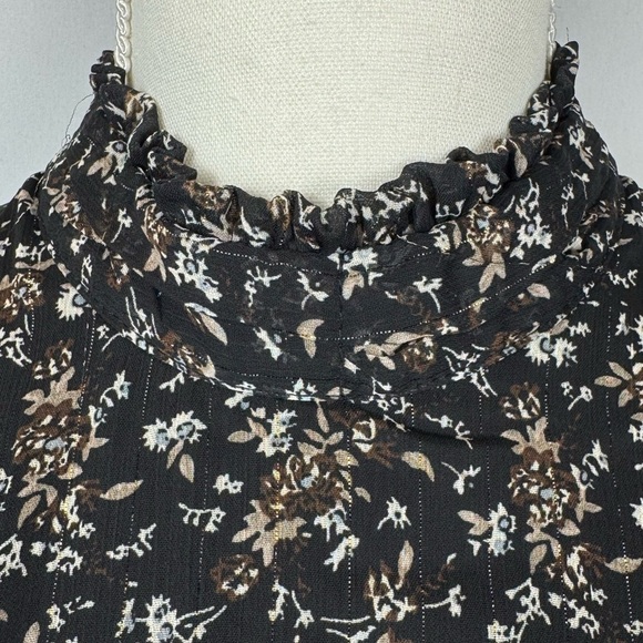 Aqua Ditsy Floral Black Dress Ruffle High Neck Embroidery Small Whimsigoth Boho - Picture 6 of 16